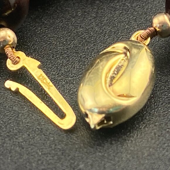 Vtg 9K Solid Gold Ball & 10mm Tigers Eye Beaded Necklace 18" - Lots of Gold - Picture 6 of 15